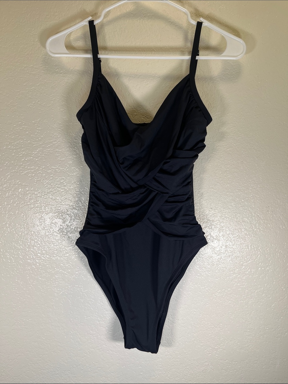 La Blanca Black One-Piece Swimsuit with Smoothing Draped Detail size 10